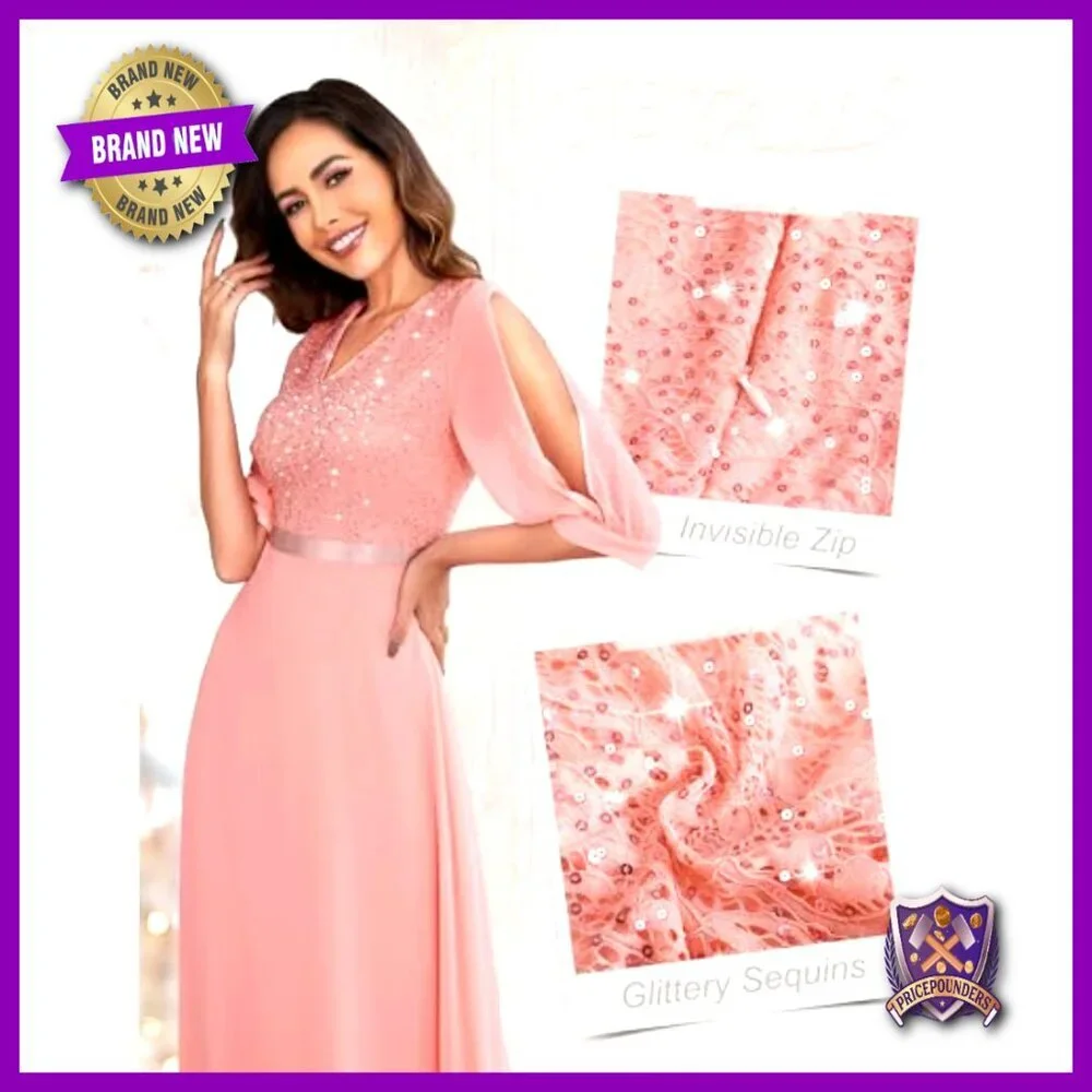 Sequin Maxi Dress with Split Sleeves Formal Evening Gown